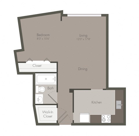 Floor plan for studio, 1 bath, 1004 sqft